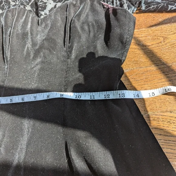 Vintage Piaf Velvet Burnout Midi Dress Sweetheart 80s Cocktail Black witchy goth - Picture 13 of 16